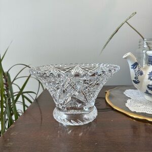 Cut Crystal Bowl Starburst Diamond Hobnail Centerpiece